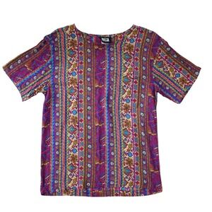 Vintage 90s Pasta Rayon Abstract Stripe Short Sleeve Top USA Medium